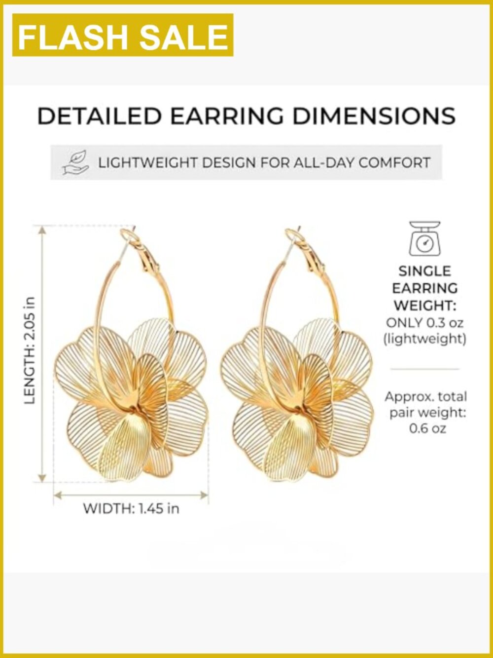 Dangle Flower Hoop Earrings, Trendy 3D Gold Drop Earrings for Women - Picture 7 of 7